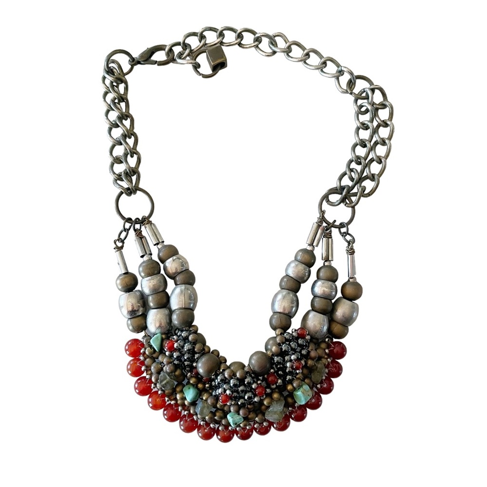 Pam Hiran Anthropologie Necklace Metal Beads Costume Jewelry